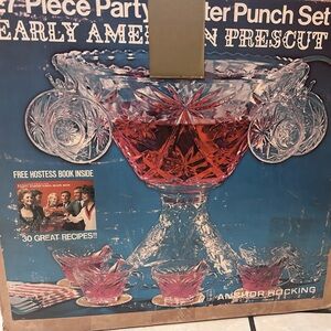 Vintage ANCHOR HOCKING Early American Prescut  27 Pc Punch Bowl Set COMPLETE
